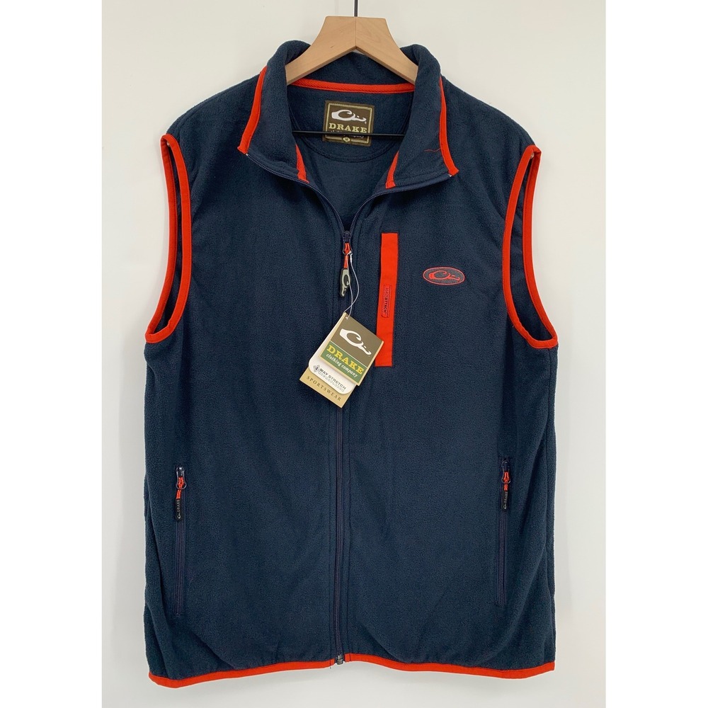 Drake Clothing Co Vest Mens Medium Navy Fleece Magnattach Zip Up Outdoor NEW